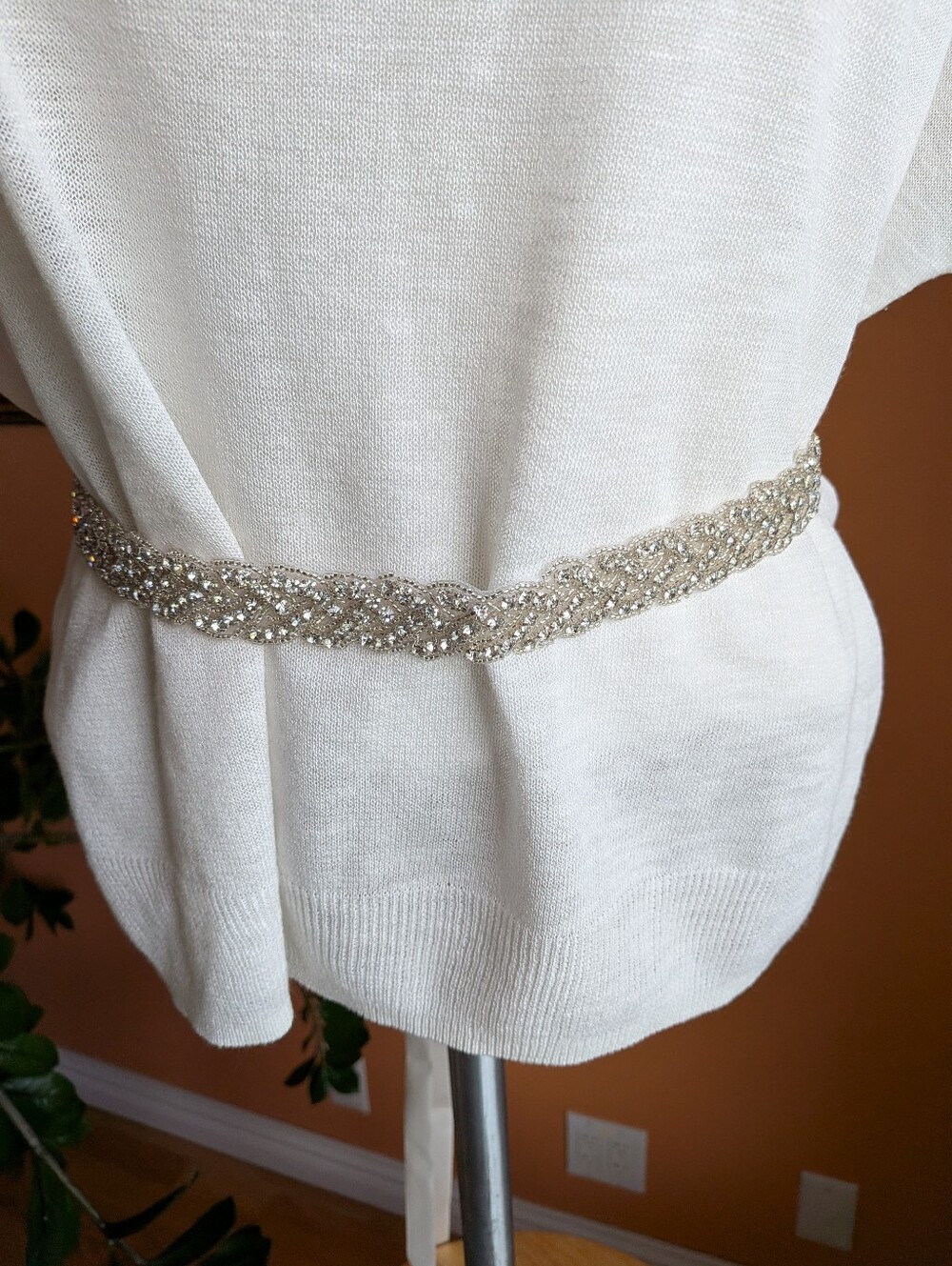 NEW Beaded Rhinestone Bridal Sash Belt in Champagne
